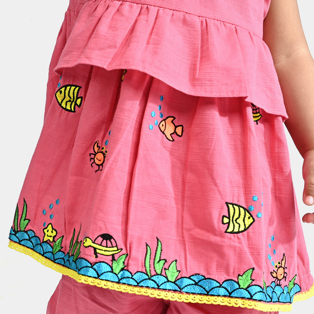 Infant Girls Cotton Slub 2PC Suit Little Fishes-Pink