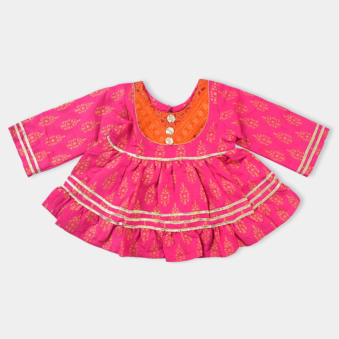 Infant Girls Raw Silk 3PCs Suit Rang Snapshot | Pink