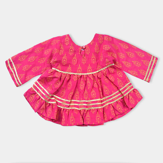 Infant Girls Raw Silk 3PCs Suit Rang Snapshot | Pink