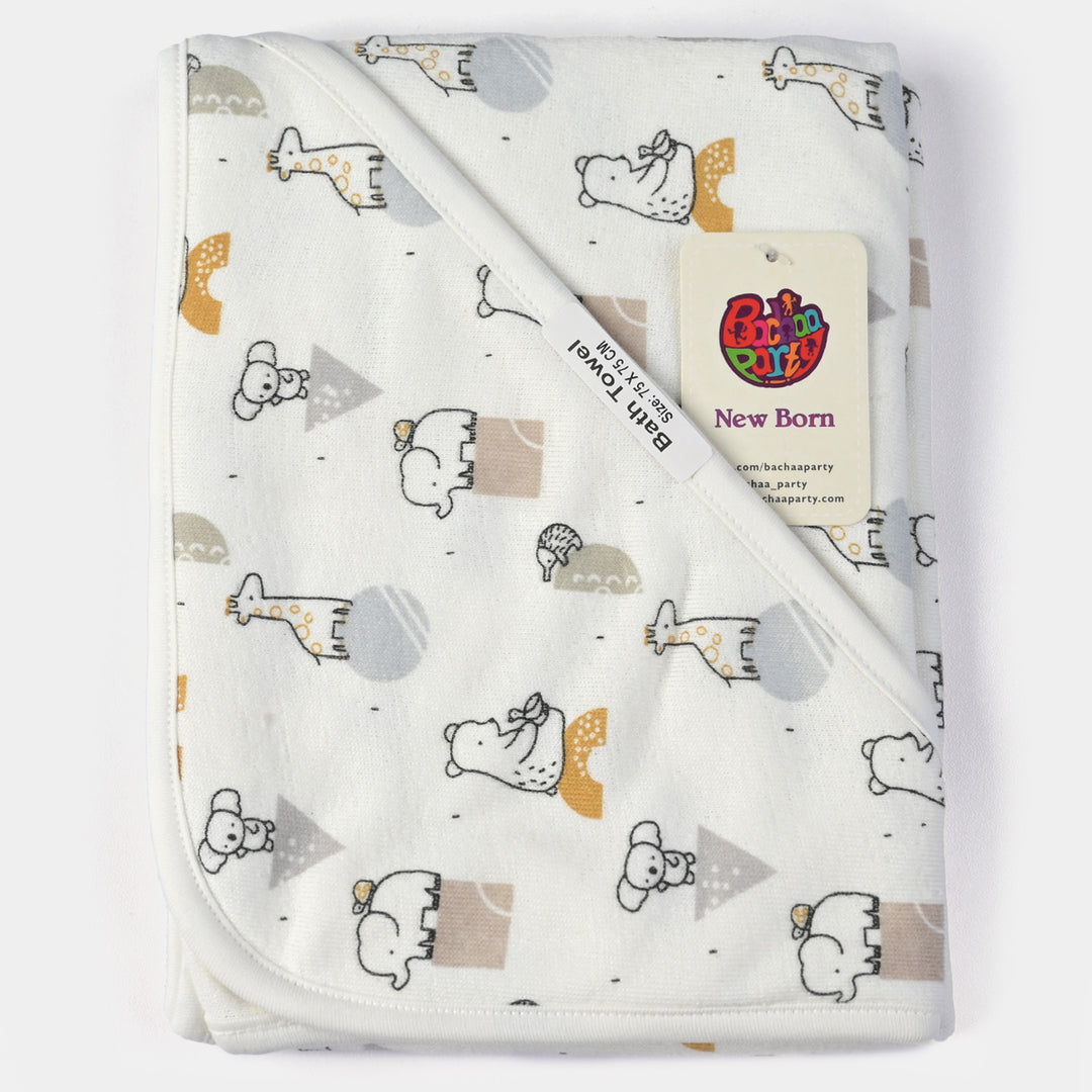 Animals Printed Baby Bath Towel | White