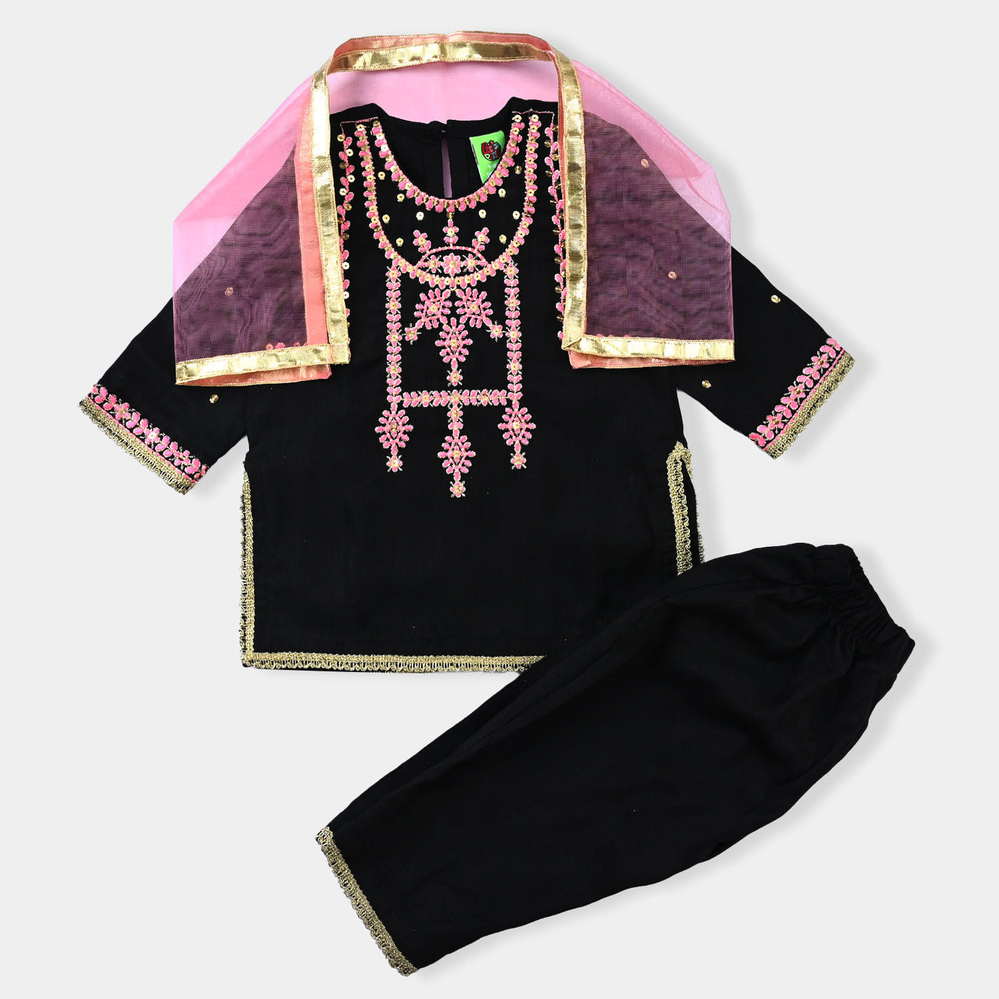 Infant Girls Raw Silk 3PCs Suit Glorious-BLACK