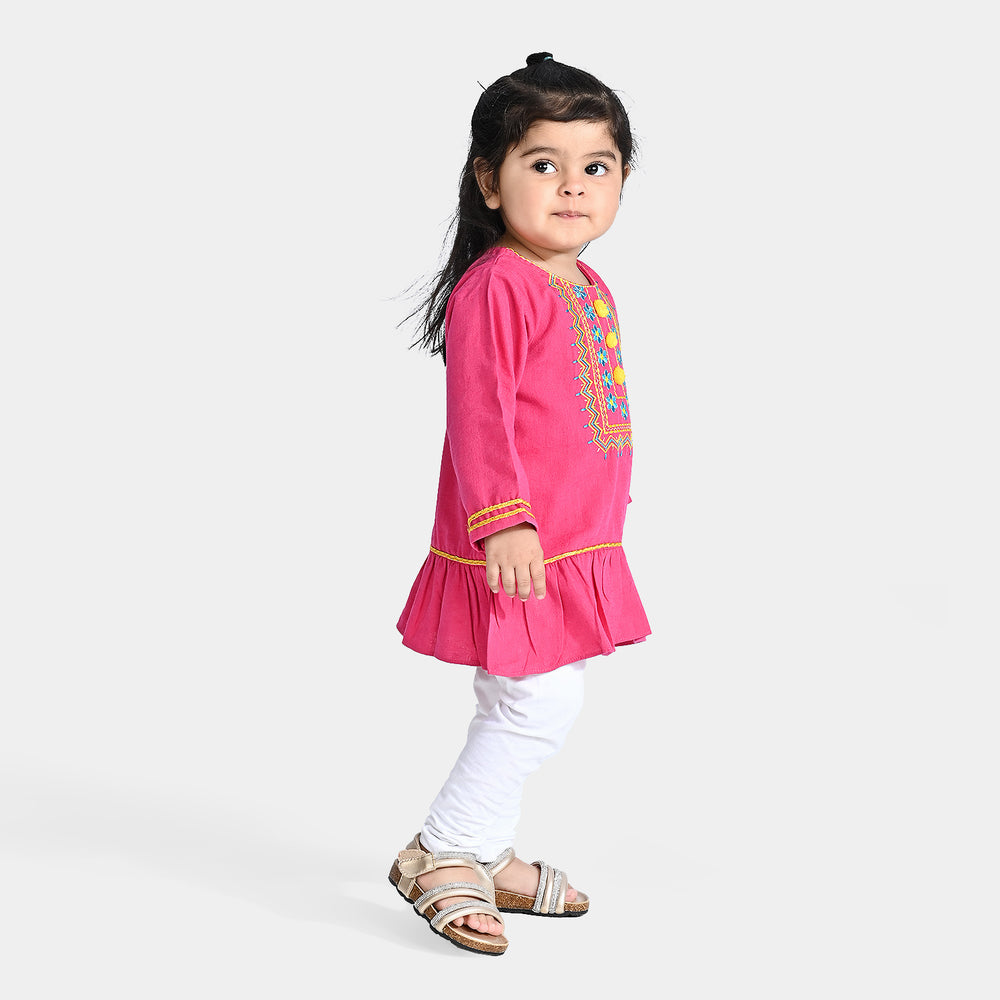 Infant Girls CVC EMB Kurti My Doll-Bright Pink