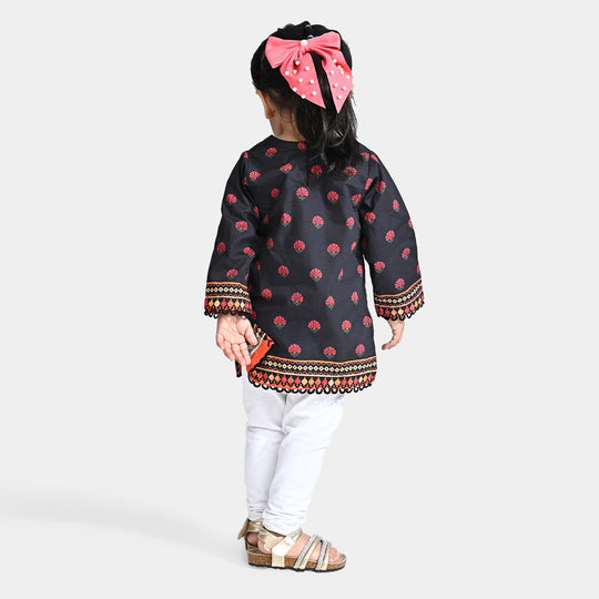 Infant Girls Cotton Poplin Printed Kurti Night Tulip-BLACK