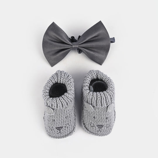 Woolen Baby Socks/Shoes With Bow | 0-6M