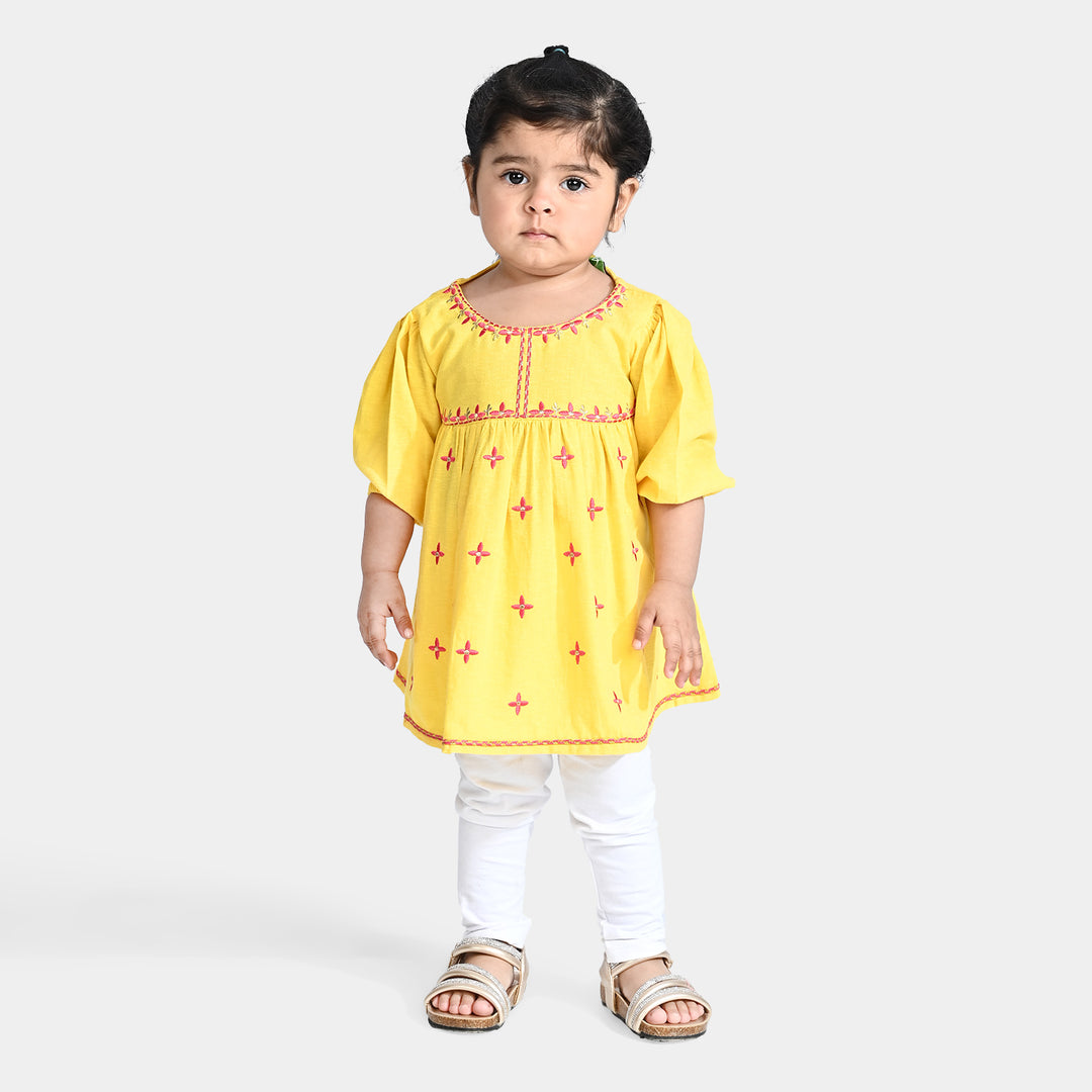 Infant Girls EMB Kurti Little Darling-Yellow