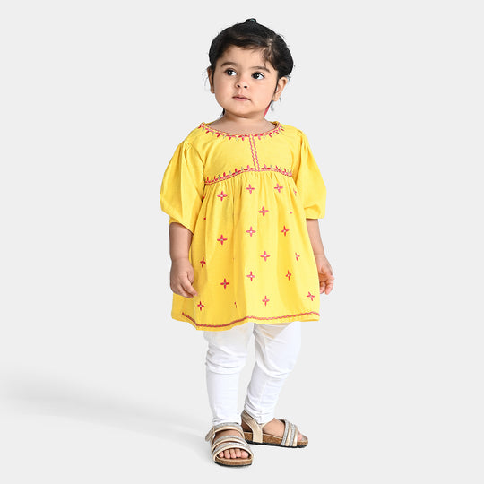 Infant Girls EMB Kurti Little Darling-Yellow