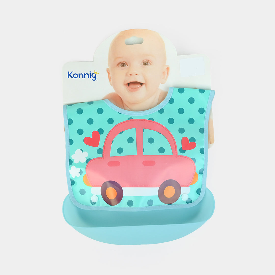 Baby Bib with Food Catcher – Mint Car