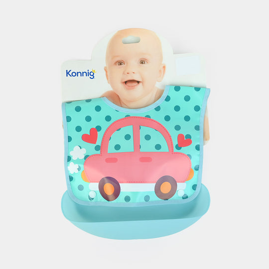 Baby Bib with Food Catcher – Mint Car