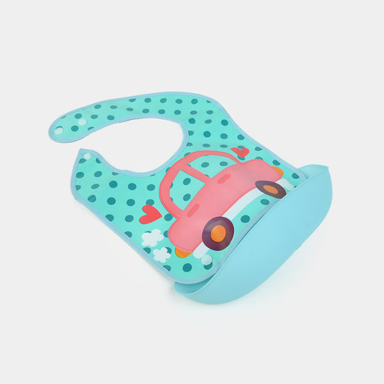 Baby Bib with Food Catcher – Mint Car