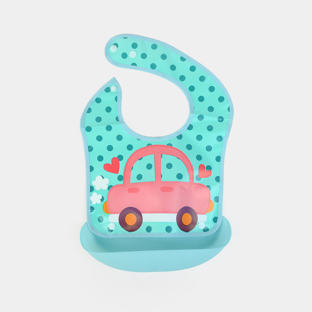 Baby Bib with Food Catcher – Mint Car