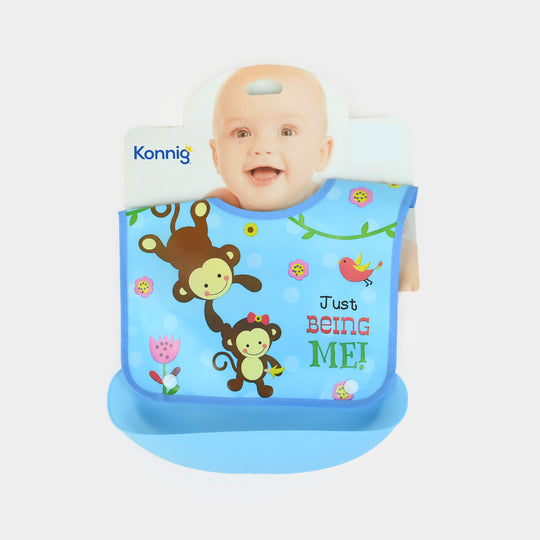 Baby Bib with Food Catcher – Blue Monkey