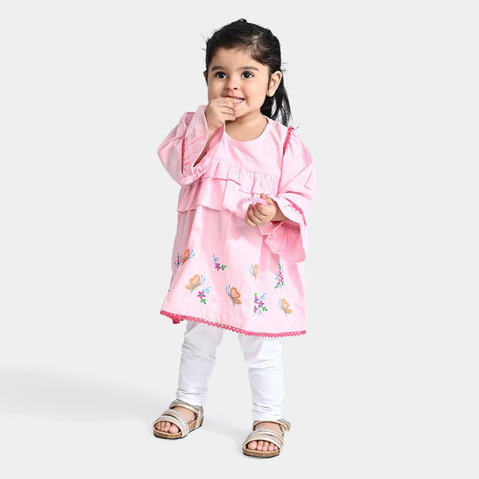 Infant Girls EMB Kurti Little Butterfly -Baby Pink