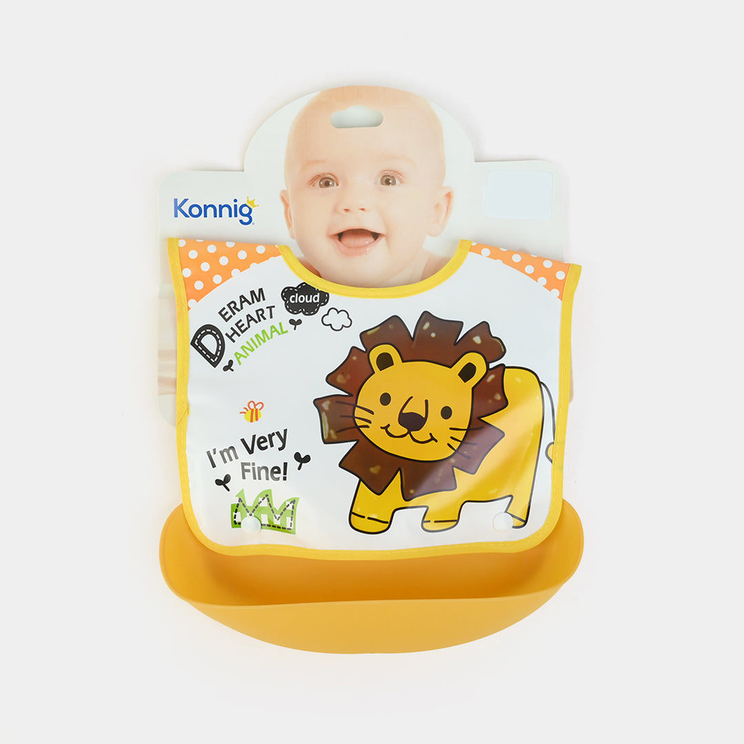 Baby Bib with Food Catcher – Yellow Lion