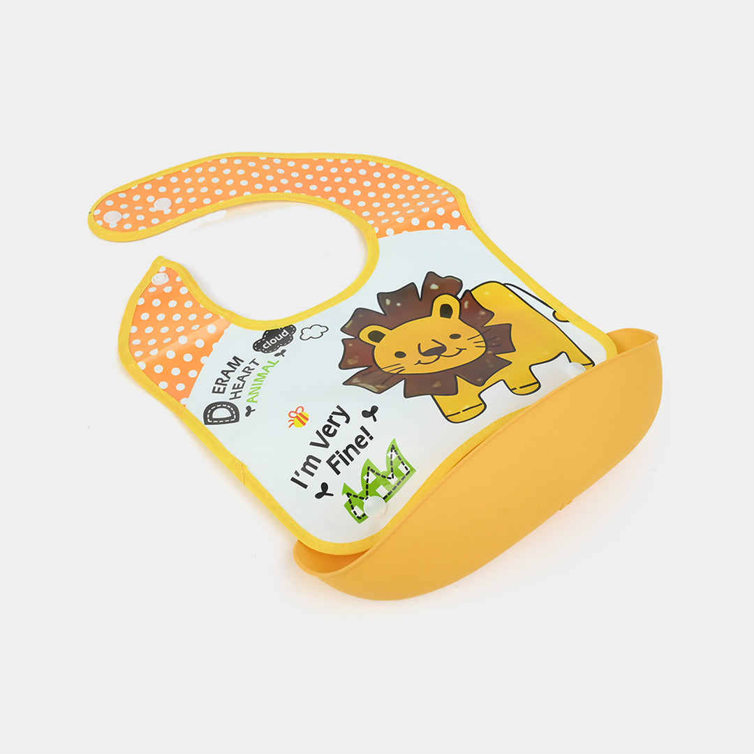 Baby Bib with Food Catcher – Yellow Lion