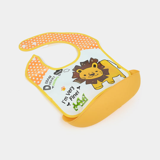 Baby Bib with Food Catcher – Yellow Lion