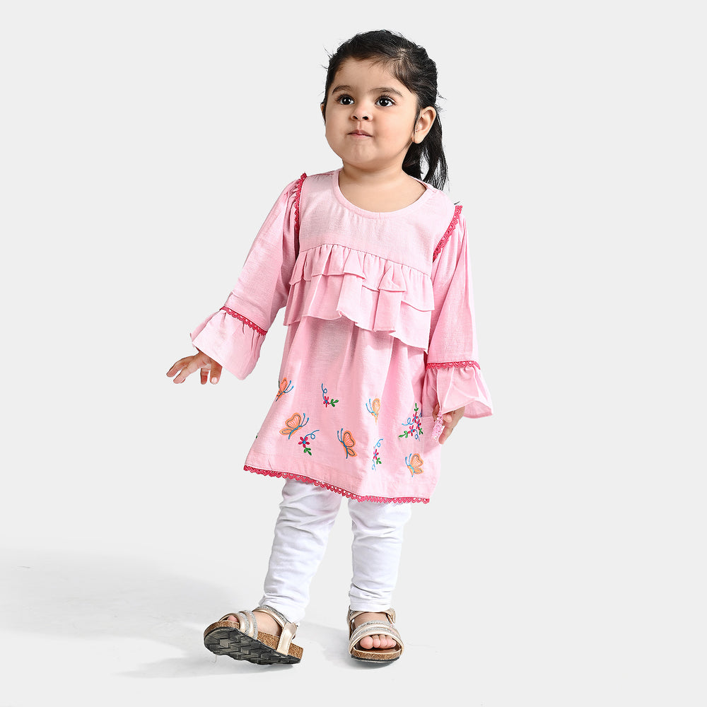 Infant Girls EMB Kurti Little Butterfly -Baby Pink