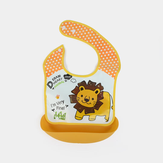 Baby Bib with Food Catcher – Yellow Lion