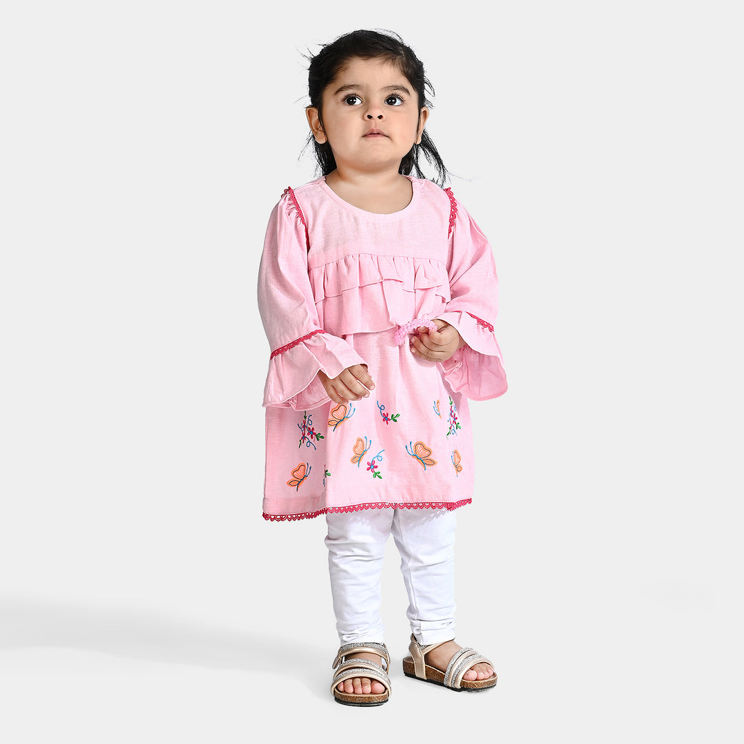 Infant Girls EMB Kurti Little Butterfly -Baby Pink