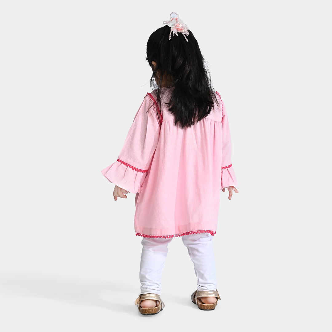 Infant Girls EMB Kurti Little Butterfly -Baby Pink