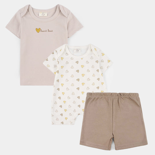 Infant Girls Jersey/Terry 3Pc Suit - Grey