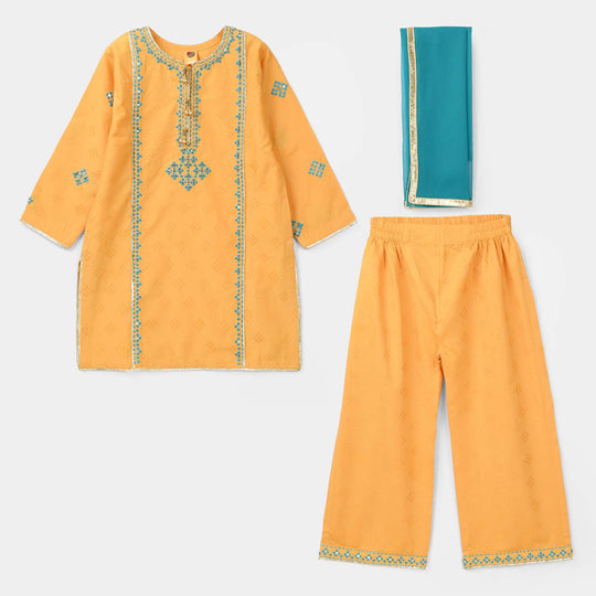 Girls Jacquard 3Pcs (Ishq) - Yellow