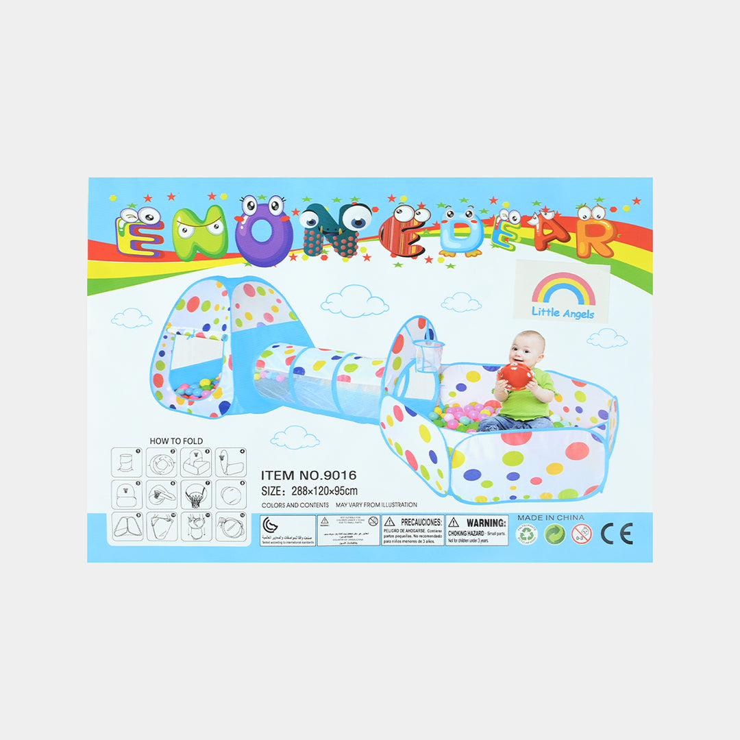 Kids 3-in-1 Polka Dot Play Tent with Tunnel & Ball Pit