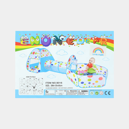 Kids 3-in-1 Polka Dot Play Tent with Tunnel & Ball Pit