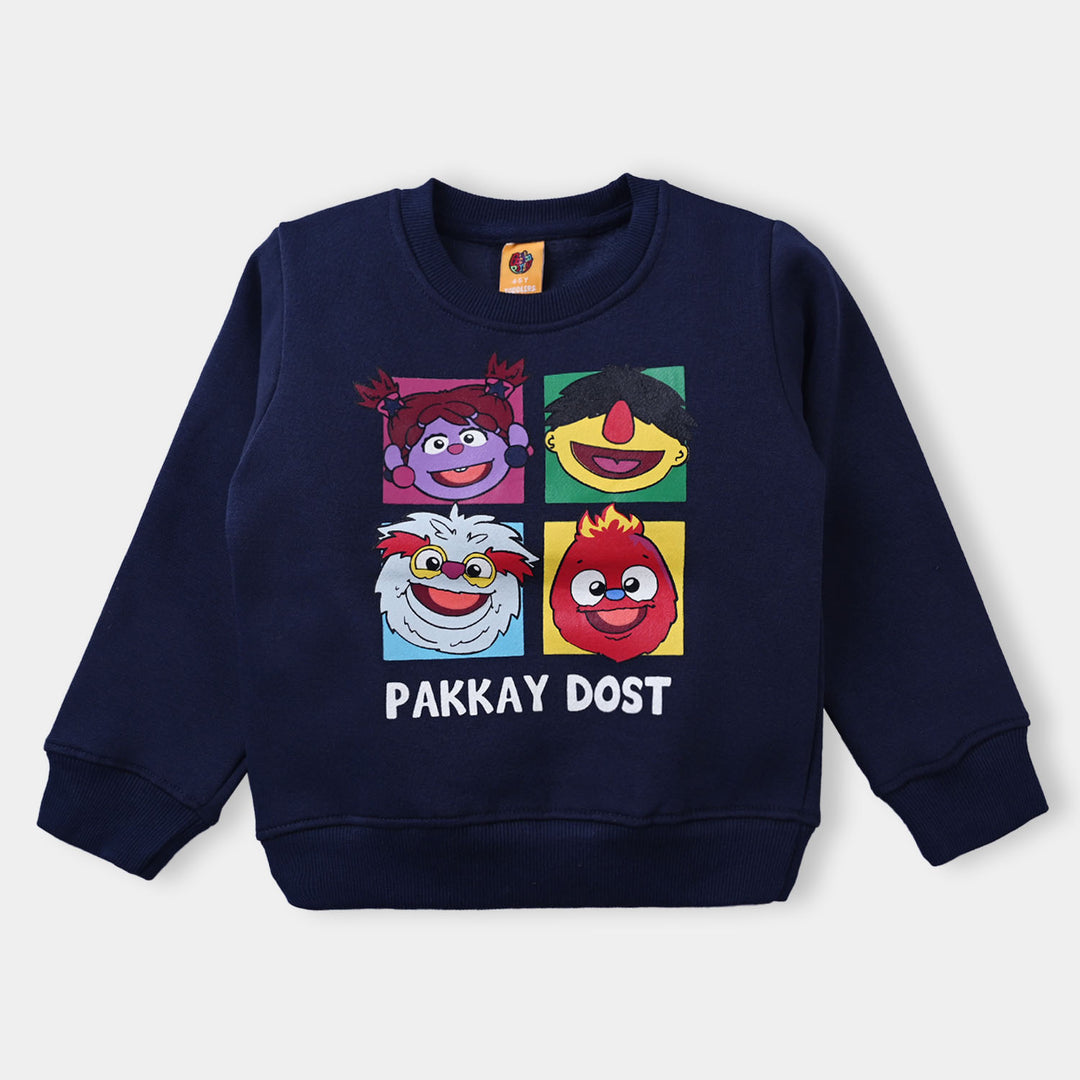 Boys Fleece 2PC Suit Pakkay Dost Characters Faces -Navy/Citrus