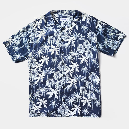 Teen Boys Cotton Viscose Casual Shirt H/S (Trees)- Navy