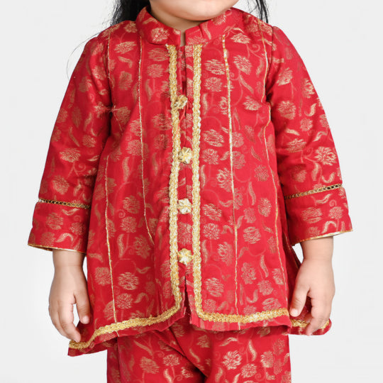 Infant Girls Jacquard 3 Pcs Suit Gulistaan-Red