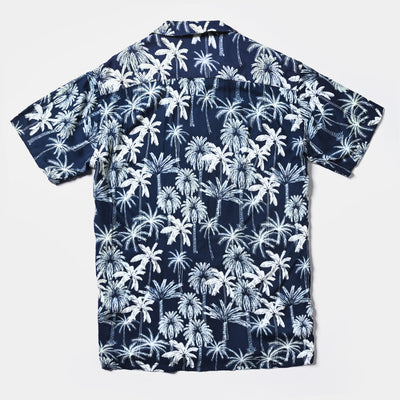 Teen Boys Cotton Viscose Casual Shirt H/S (Trees)- Navy