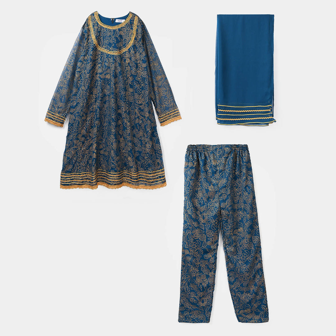 Teens Girls Chiffon 3Pcs (Zarmeena) - Teal Green