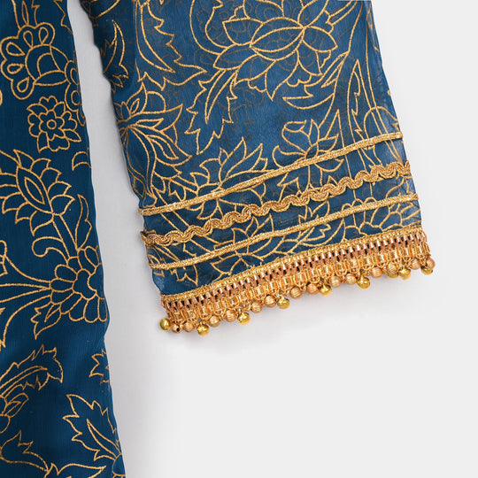 Teens Girls Chiffon 3Pcs (Zarmeena) - Teal Green