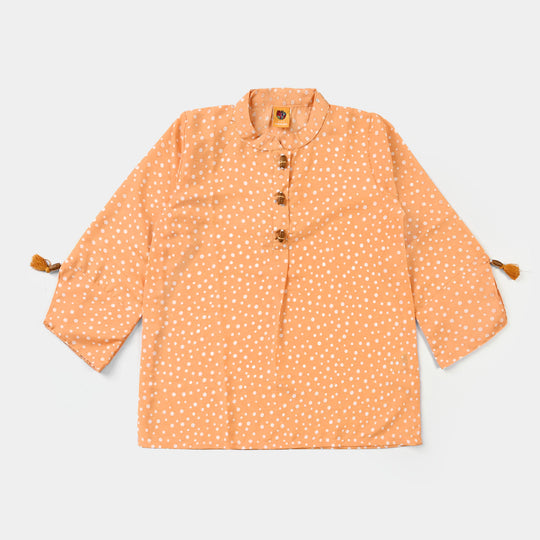 Girls Linen Viscose Casual Top Polka Dots-Mustard