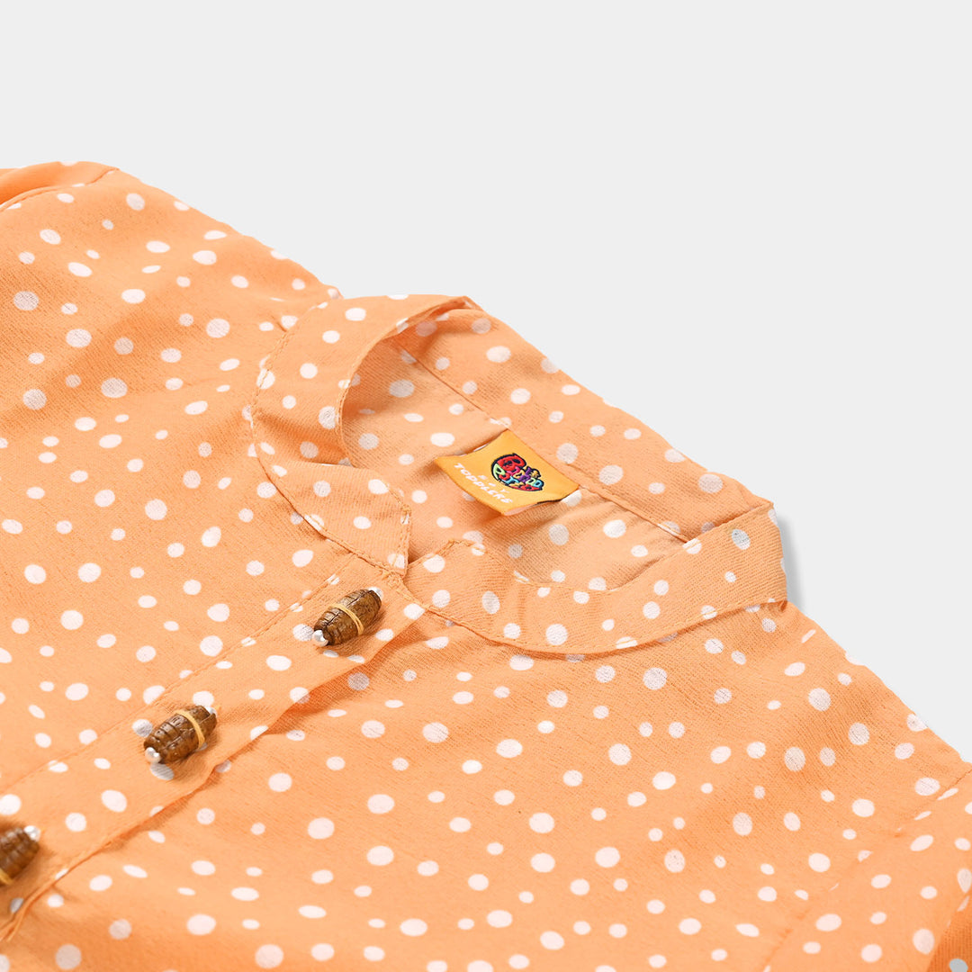 Girls Linen Viscose Casual Top Polka Dots-Mustard