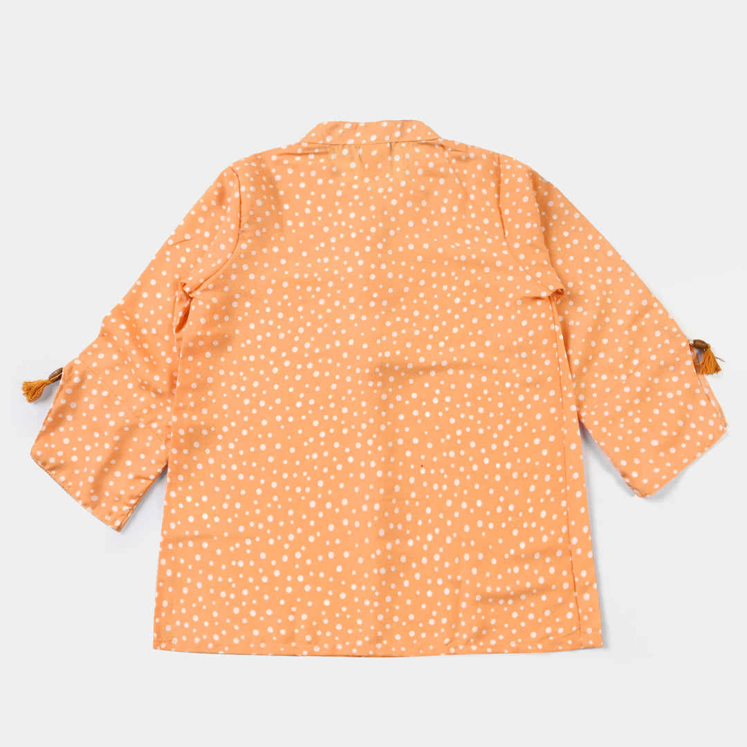 Girls Linen Viscose Casual Top Polka Dots-Mustard