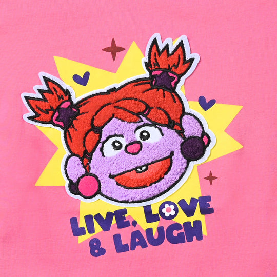 Girls Cotton Jersey T-Shirt Miraal Live & Laugh - Hot Pink