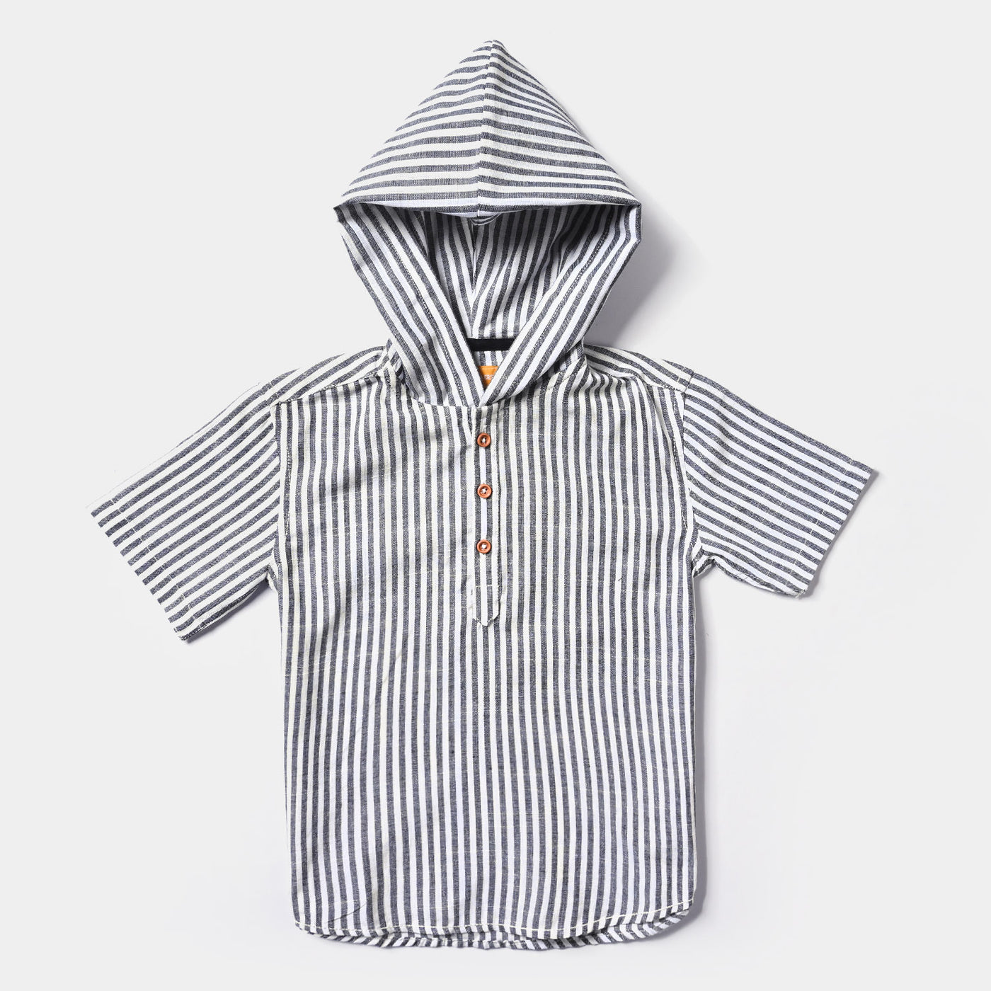 Boys Yarn Dyed Casual Shirt H/S (Hood Styling)-Grey Strip