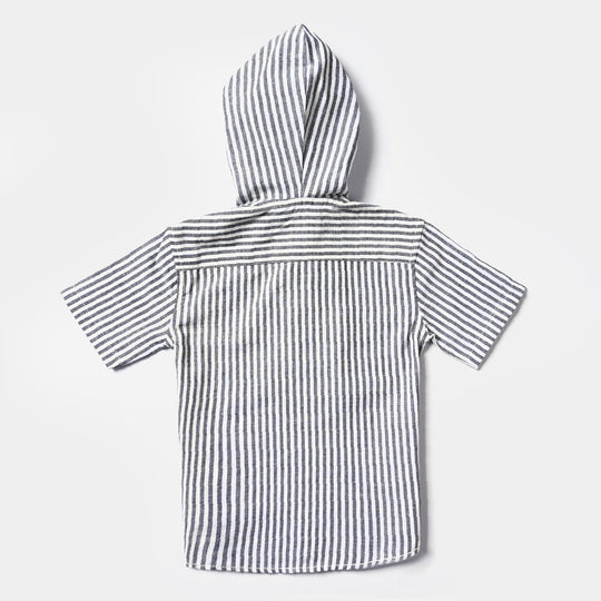 Boys Yarn Dyed Casual Shirt H/S (Hood Styling)- Stripe