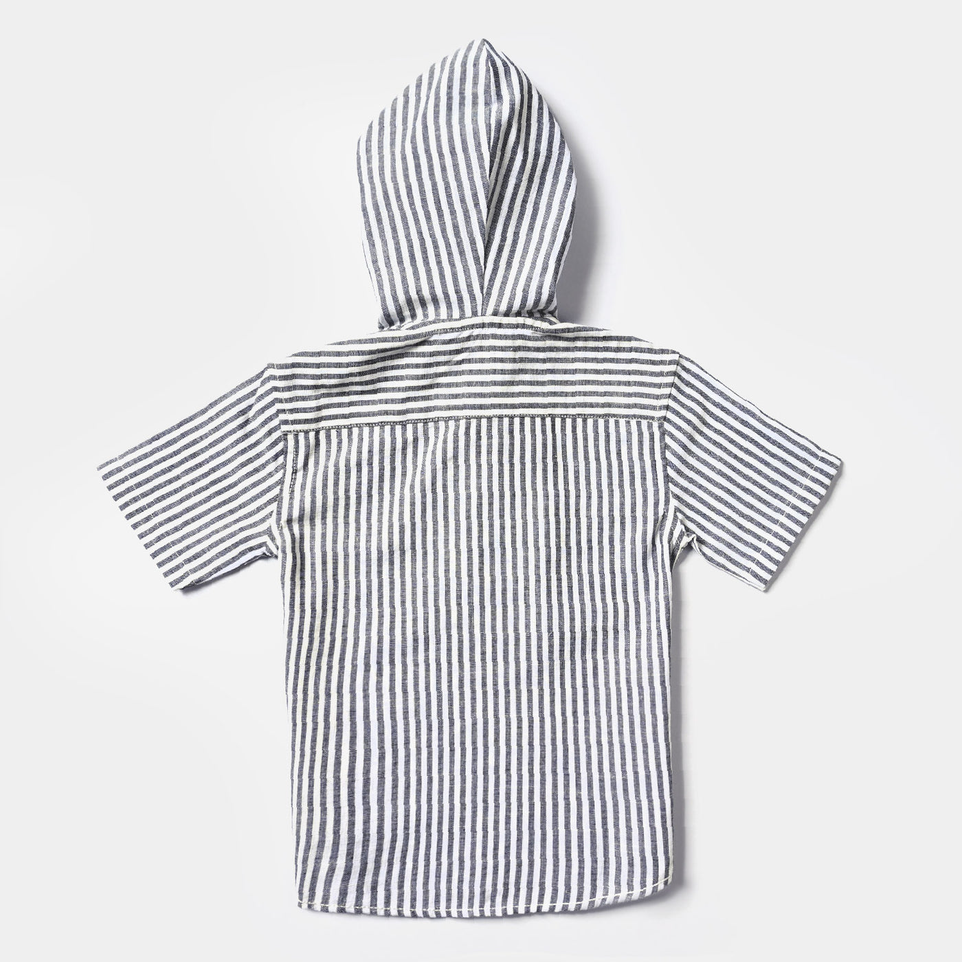 Boys Yarn Dyed Casual Shirt H/S (Hood Styling)-Grey Strip