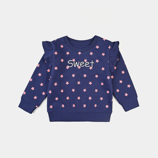 Infant Girls Cotton Terry Knitted Suit Sweet-Navy Blue