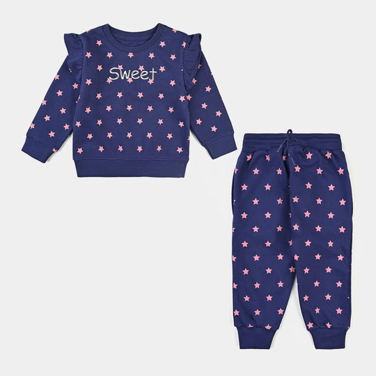 Infant Girls Cotton Terry Knitted Suit Sweet-Navy Blue