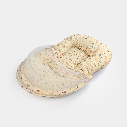 Infant Umbrella Bed (With Mosquito Net) - White/Yellow
