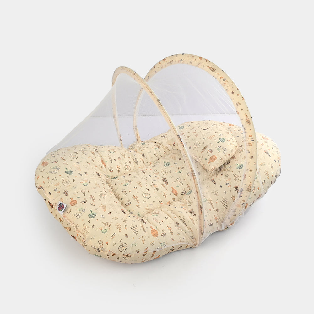 Infant Umbrella Bed (With Mosquito Net) - White/Yellow