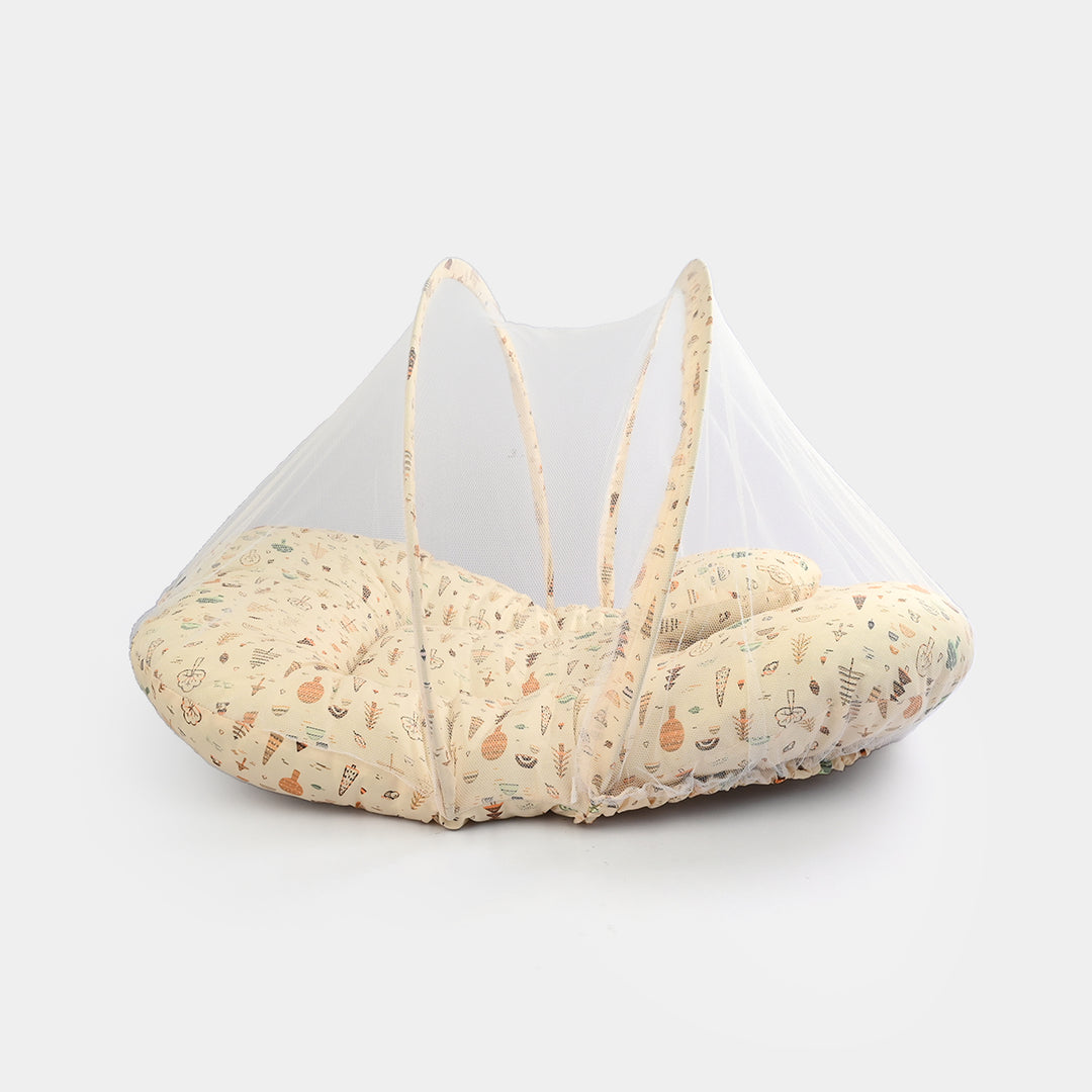 Infant Umbrella Bed (With Mosquito Net) - White/Yellow