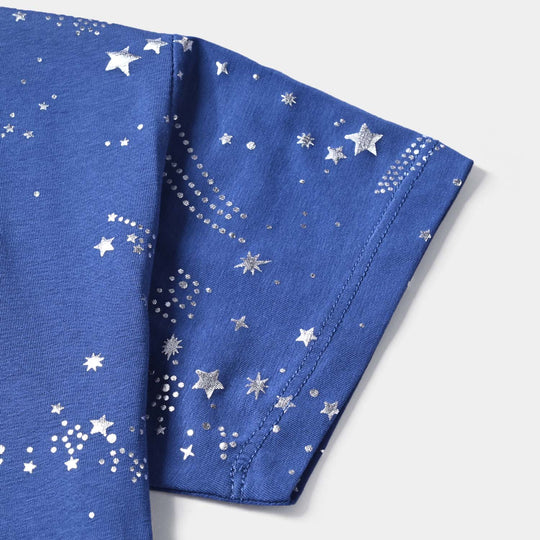 Girls Cotton Jersey T-Shirt H/S Stars-True Navy