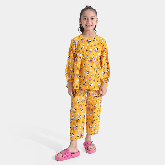 Girls Flannel Co-ord Set Snoopy Flower-Citrus