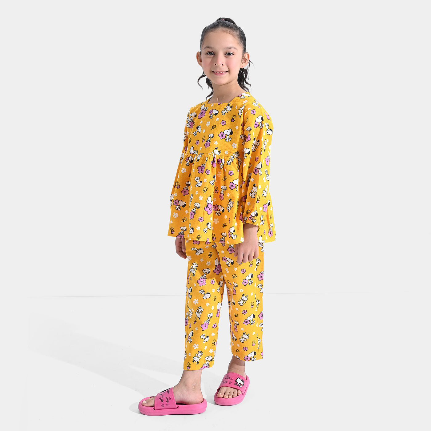 Girls Flannel Co-ord Set Snoopy Flower-Citrus