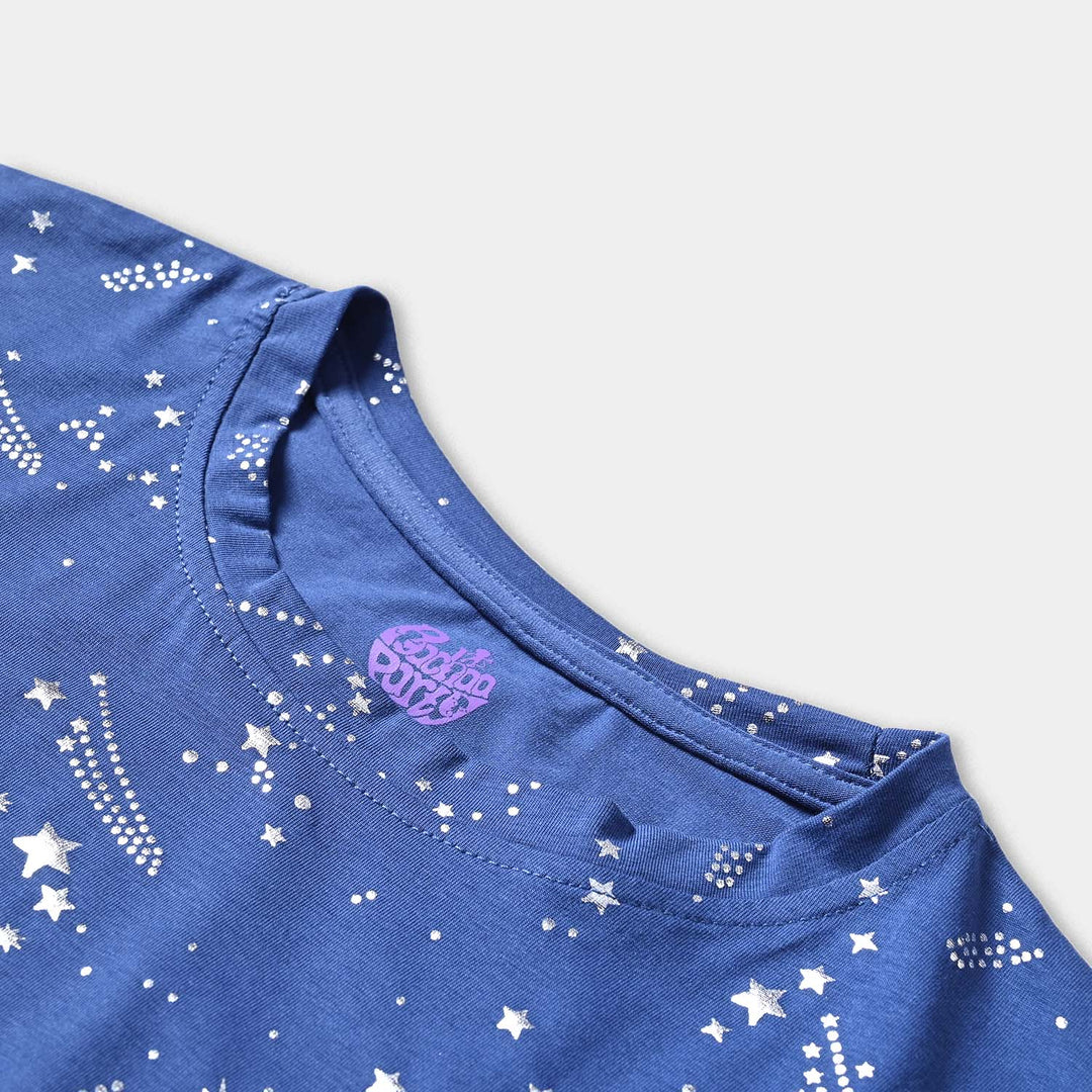 Girls Cotton Jersey T-Shirt H/S Stars-True Navy