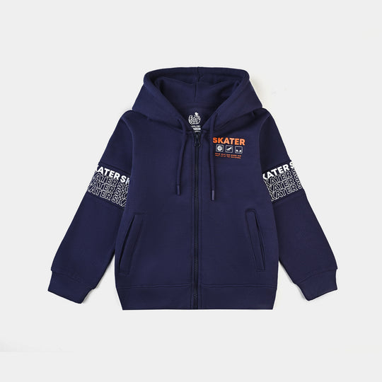 Boys Fleece Knitted Jacket Skater-Navy Blue